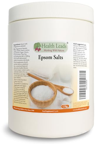 Epsom Salts 1kg | Pure Food Grade Magnesium Sulphate | Health Leads | Vegan, Non-GMO, Widely Used to Help Relax Aching and Tired Muscles After Sports and Exercise, Resealable