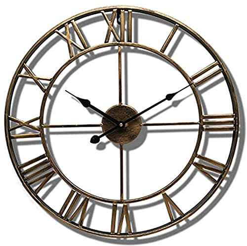 Horloge Jardin étanche Extérieur Grand Rétro Chiffres Romains Visage Ouvert fer Forgé Extérieur Horloges Jardin Intérieur Décoration Extérieure Horloge Murale Horloge Murale à Quartz muet,D'or,50cm