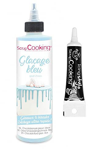 Glaçage goût chocolat 130 g bleu + Stylo de glaçage noir