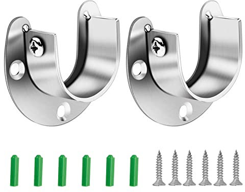 2 Pack Flange Rod Holder, Closet Rod Bracket End Supports Sockets Stainless Steel Pole Sockets for Wardrobe Shower Curtain (19mm / 0.74 inch)