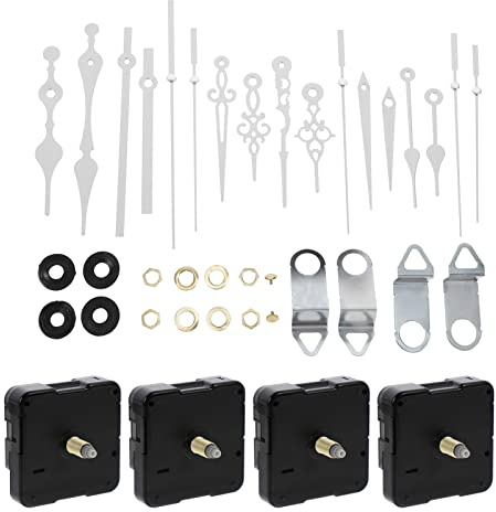 DOITOOL 4 Set White Clock Hands and Motor Kit, Quartz Long Shaft Clock Mechanism Replacement, Silent Sweep Motor, Battery Operated Movement for Repair DIY Parts