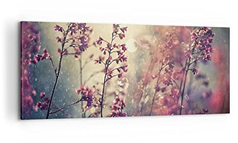 ARTTOR Leinwandbild 100x40cm Wandbild Botanik Blumen - 4218 | Regen Licht Panorama Groß Wanddekoration Wohnzimmer Schlafzimmer Küche Wanddeko Wand Kunstdruck Wandkunst Wall Decor ARTTOR