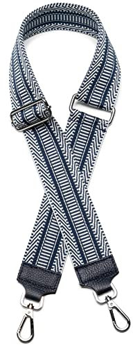 Caspar BSG01 breiter Leder/Textil Schultergurt mit silber Karabiner für Handtaschen, Farbe:dunkelblau, Accessoires:One Size