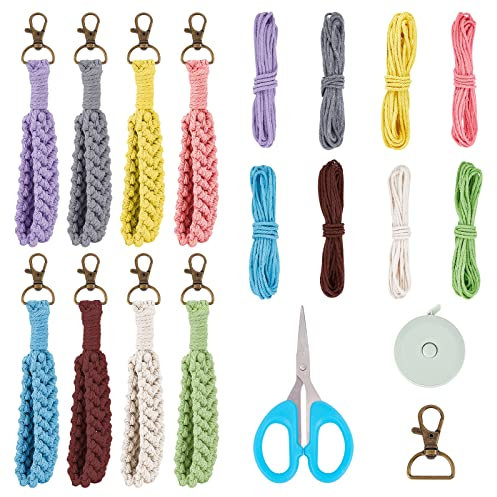 FREEBLOSS 8 Set DIY Makramee Boho Schlüsselanhänger Armband Kit Handgemachte Boho Wristlet Keychain Makramee Schlüssel Wristlet Schlüsselanhänger Halter Handgelenk Lanyard für Frauen