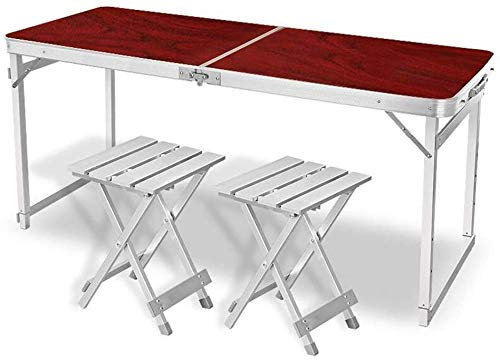 Generic Tische Hocker 1.5M Klappbarer Campingtisch Ultraleichtes Aluminium Protable BBQ Picknick Camping Kochen Arbeit Hausaufgaben (Color : 1 Table+2 Stools B, Size : Red)