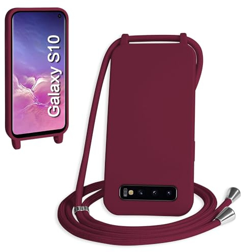 WenBaby Handykette für Samsung Galaxy S10 Hülle mit Band,Handyhülle mit Schnur zum Umhängen Silikon Seil Necklace Schutzhülle mit Kordel Tasche Case TPU Bumper für Galaxy S10- Rot