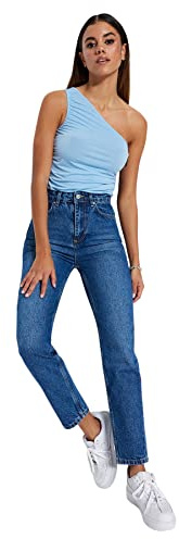 Trendyol Jeans da Donna a Vita Alta a Gamba Larga, Blu, 40, Blu, 72