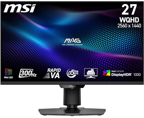MSI MAG 274QPF X30MV 27 Gaming Monitor - WQHD 2560x1440, Rapid VA, 300Hz, 0.5ms, DisplayHDR 1000, Mini-LED, HDMI 2.1, DP 1.4a - Regolabile in Altezza e Inclinazione, Nero