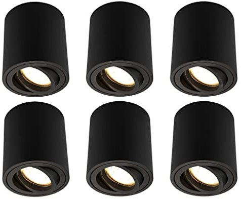 Ledvion - Lot de 6 Spots LED en Saillie Ronds, Dimables, 5W, 2700K, Noir, Plafonnier