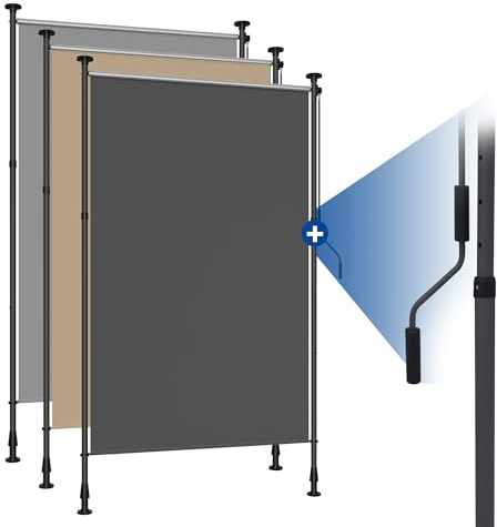 HOMEDEMO Senkrechtmarkise Außen, Vertikalmarkise ohne Bohren, Balkonrollo mit Handkurbel, Sichtschutz Sonnenschutz Windschutz, Balkon & Garten, 100 x (220-310) cm, Stoffbreite 85.5 cm, Anthrazit