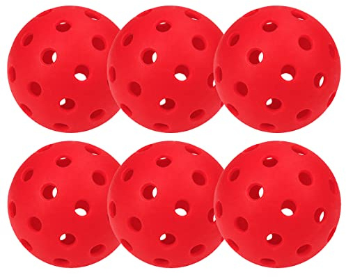 Pozzobon Floorball & Unihockey Ball, Pickle Ball, Pickleball 6er Set, Wettkampfball + Trainingsball mit 40 Löcher PKQ-01 (6 Rot)