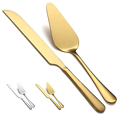Kyraton Gold Hochzeits tortenmesser und Server Set, Edelstahl Titan-Vergoldung Kuchenheber & Tortenheber für die Hochzeit beinhalten Tortenausstecher und Tortenheber