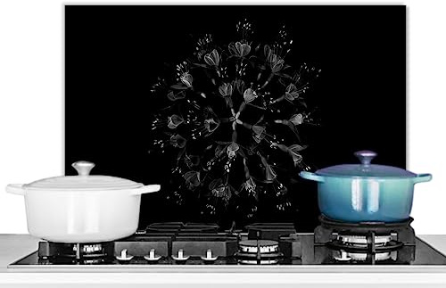 KitchenYeah© Spritzschutz Küchenrückwand Küche Deko Aluminium Platte Wandschutz Herd Spritzschutz WandverkleidungBlumen - Schwarz und weiß - 60x40 cm