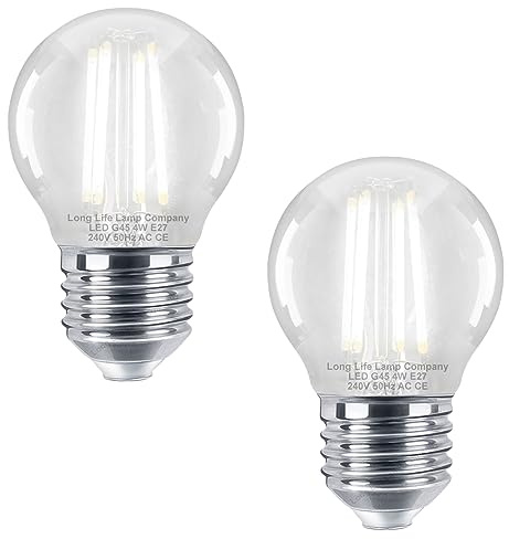 Long Life Lamp Company LED Filament Golf Ball Light Bulb E27 Cool White Clear Glass Edison Screw 4w Pack of 2
