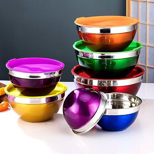 Bol À Mélanger Inox Ensemble De 7 Bols Saladier En Acier Inoxydable Avec Couvercle Pour Cuisine Pâtisserie Salade Préparation Des Aliments Empilables Passe Au Lave-vaisselle