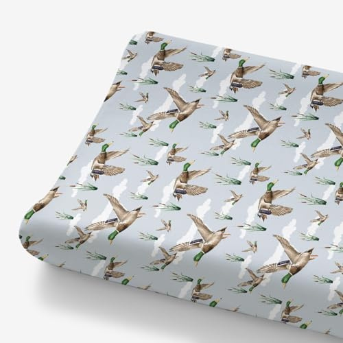 HawSkgFub Duck Hunting Mallard Hunter Changing Pad Cover for Baby Boys, Wild Animal Bird Reeds Blue Diaper Change Table Covers, Soft Stretchy Safe Snug Fitted Changing Mat Sheets Fit 32/34 x 16
