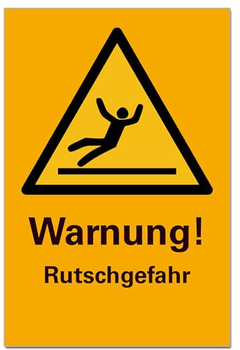 BUEWA Schilder Warnung Rutschgefahr Schild Hinweisschild PVC 300 x 200 x 3 mm Vorgebohrt B1-Zertifiziert