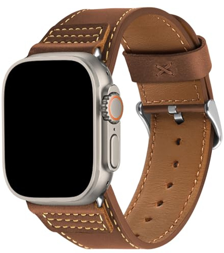 Wristitani Leather Strap Compatible With Apple Watch Straps 44mm 45mm 46mm 49mm for Men, Replacement Band for iWatch Ultra 3/2/1 Series 11 10 9 8 7 SE3 SE2 SE 6 5 4 3 2 1，Dark Brown/Silver Buckle