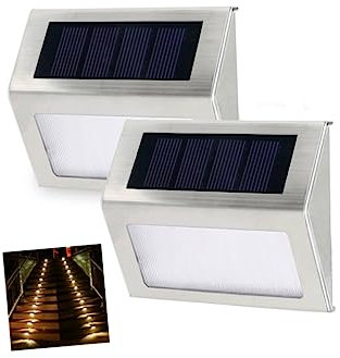 Artibetter 4 Stück Außenwandleuchte Solar-Wandleuchte Solarbetriebene Außenleuchten LED-Stufenlichter Solar-Treppenlicht Rostfreier Stahl Schritt Licht Garten Licht Wandlampe