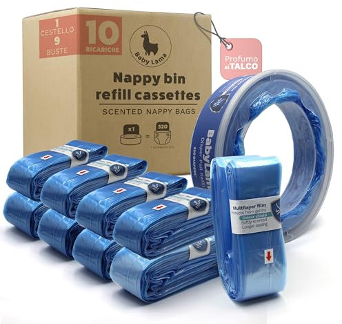 10 Nachfüllungen Kompatibel mit Angelcare Nachfüllkassetten, RUNDE KASSETTEN, Windeleimer Nachfüllkassetten und Beutel kompatibel mit Angelcare Windeleimer (9 Beutel und 1 Nachfüllkassette)