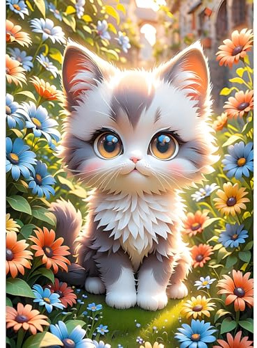 DPHERO DIY Katze Diamant Painting Bilder für Erwachsene Anfänger,5D Blumen Diamond Painting Set,DIY Runde Steine Sonnenschein Diamant Kunst Kits,Fantasie Diamant Painting für Zuhause Dekor 30x40 cm