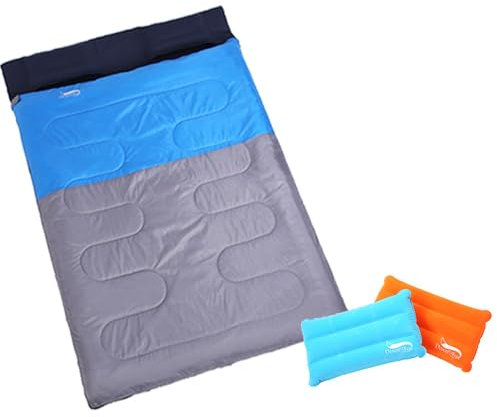 COMETX Outdoor Camping Doppelschlafsack 2 Personen Schlafsack mit 2 Kissen für Rucksackreisen Camping Wandern
