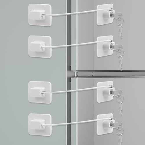 KOVOSCH 2Pcs Fridge Locks,Cupboard Locks,Window Locks for Children Safety,Window Restrictors for Upvc,Door Lock Without Drilling,Fridge Locks with Keys,Baby Drawer and Cabinet Safety Lock,White