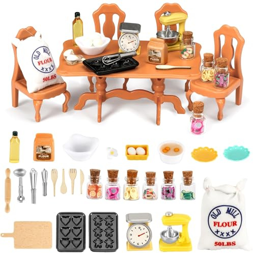 UPINS Wichtel Zubehör, 35 Stück Puppenhaus Küchen Zubehör Mini Küche Wichtel Backen Zubehör DIY Weihnachtswichtel Set Wichtel Tisch und Stühle Miniatur Deko Weihnachten Deko