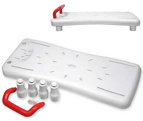SUBTLETY 70x31cm Badebretter für Badewanne 41-63cm Einstellbar Duschbretter mit PP Sitzbrett & Rot Sicherheits Griff Wannenbrett Badewannenbrett Tragfähigkeit Max. 150KG für Erwachsene Senioren