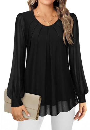 Gemulate Chiffon Tops for Women UK Black Long Sleeve Party Top Ladies Long Top to Wear with Leggings Going Out Tops for Women UK - Black, M