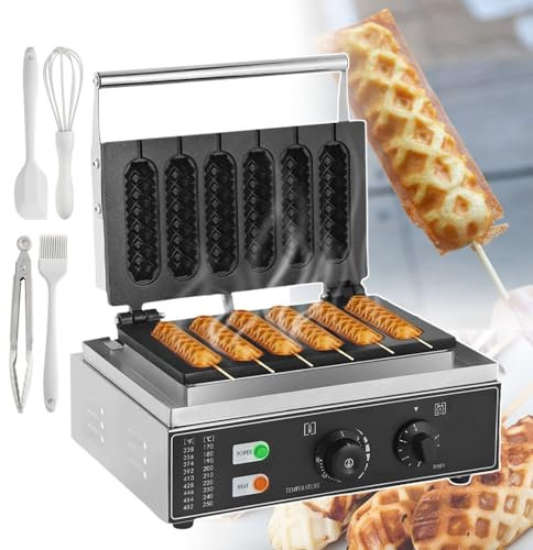 pealiritansemen Commercial Waffle Maker Lollipop Stick Waffle Maker, 50-300℃ Temperature Control, 0-5 Min Timing, Non-Stick Waffle Hot Dog Sausage Maker Machine, For Cafes, Restaurants