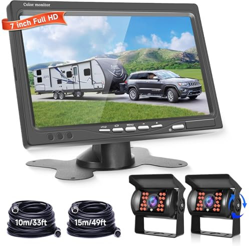 Reversing Camera Kit, Hodozzy Backup Camera with 7 HD Monitor+2 Cameras+15m/49ft Cable+10m/33ft Cable, DIY Parking Line Image Flip Night Vision Waterproof Rear View Camerafor Van Car RV Bus Pickup