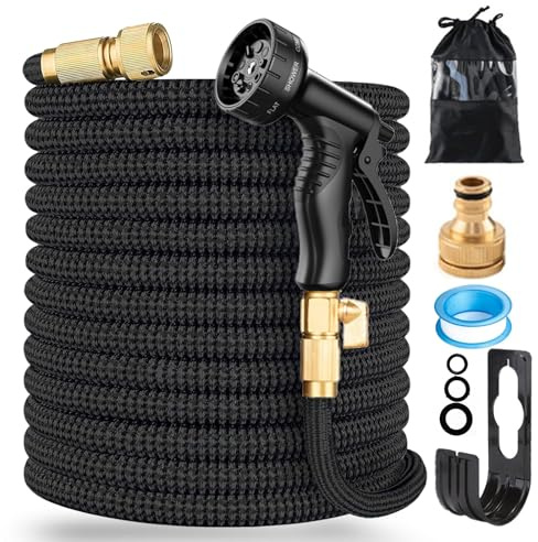 LINGKY Flexibler Gartenschlauch 30m Bewässerungsschlauch, Wasserschlauch flexibel mit 3-Fach Latexkern inkl, dehnbarer flexiSchlauch mit 1/2 zoll und 3/4 zoll Messinganschlüssen, Garden Hose