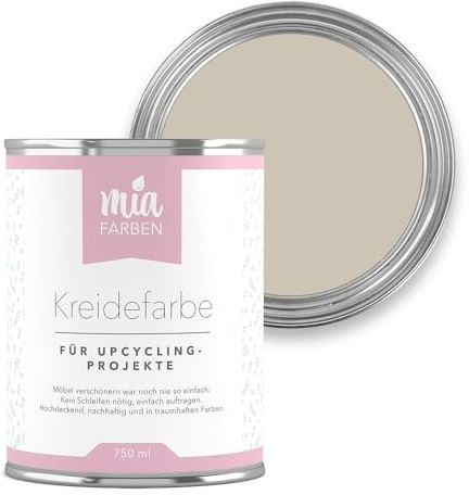miafarben Kreidefarbe für Möbel ohne Schleifen 750 ml (Feine Mandelcreme) | Hochdeckende, matte Möbelfarbe auf Holz, Metall und Kunststoff, wasserbasierter Möbellack für Vintage und Shabby Chic Look