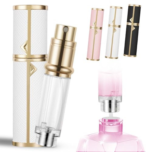 LOPHE Flacon Pulvérisateur De Parfum en Cuir PU,Vaporisateur De Parfum De Voyage, aporisateur de Parfum de Voyage Rechargeable et Réutilisable,Adapté Aux Rencontres,Au Travail,Aux Vacances,Blanc