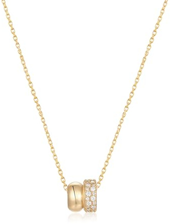 PHNIBIRD Kette Gold Damen 14K Gold Vergoldet Kette Doppelring Anhänger mit Zirkonia Stein Geschenke für Mama Frauen Freundin