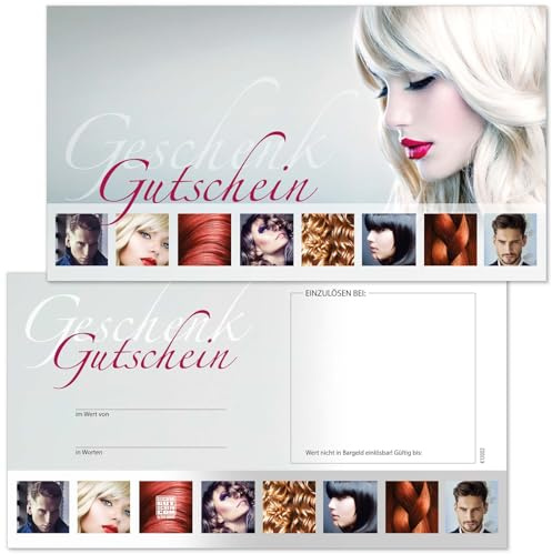 GESCHENKGUTSCHEINcom - 100 Blanko Gutscheine - Formular mit Vordruck für Friseure Friseursalons Coiffeure Firmen K12002-0-100-V1