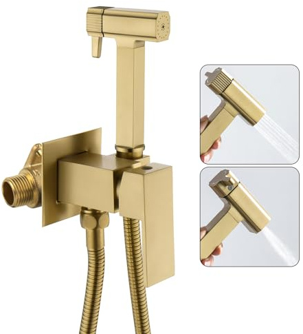 Bidet Handbrause, Handbrause für Bidet-Toilette Mit Dual-Modus (Jet/Stream) | Messing Wandhalterung Bidet Toilettensprüher für Waschbecken, Bad, Küche mit 1.5M Schlauch, Gold