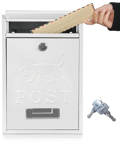 Wall Mounted Post Box Lockable Waterproof Mailbox for Outside 32x22x8.4cm Heavy Duty Letter Box with 2 Keys, Weatherproof Design to Prevent Mail Loss - Easy Install for Door or Wall (White)