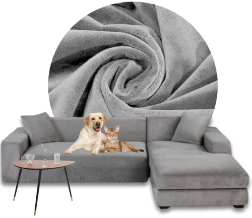 Domidekor Sofa Überzug L-Form – Elastischer Samt Couchbezug, Weich und Wasserdicht – Couch überzug fur 2/3 Sitzer, Sofaüberwurfe mit Anti-Rutsch-Schaumstoffe, Dunkelgrau, Rechts