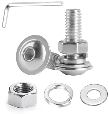 15 Stück M6 Schrauben Set, M6 x 16mm Linsenkopfschrauben Edelstahlschrauben Muttern Set, Flansch Flachkopfschrauben Innensechskant Schrauben mit Muttern, Unterlegscheiben, Sicherungsscheiben Sets
