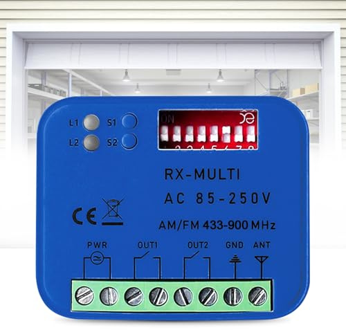 GOMETY Receptor universal de puerta de garaje 85-250 V, multifrecuencia, 433-900 MHz, módulo de relé de puerta de garaje, receptor universal para 45 mandos a distancia de puerta de garaje, conexión
