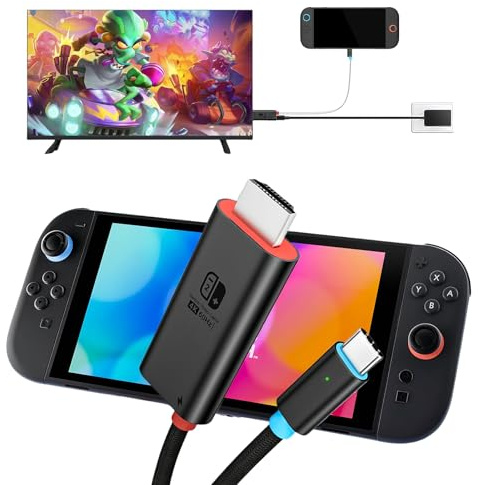 AriKroii Switch 2 Dock HDMI TV Kabel, t v Adapterkabel für Nintendo Switch 2, PD 100W USB-C zu 4K@60Hz HDMI, Tragbarer Reise-TV Adapter kompatibel mit Switch 2/Switch/OLED/Alle C-Port-Geräte