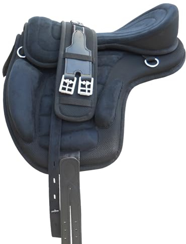 AMAZO All-Purpose Treeless Synthetic English Horse Saddle - 16'' 17'' Sizes - Lightweight & Comfortable - Includes Free Girth & Stirrups