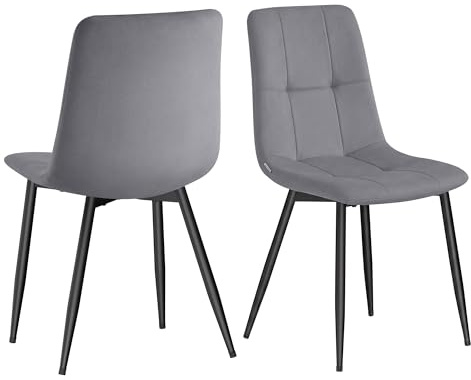 VASAGLE Sillas de Comedor de Terciopelo, Carga 120 kg Cada Una, Sillas de Cocina Acolchadas con Pies Ajustables, Estilo Moderno, para Salón, Juego de 2, Gris Pizarra KDC088GN01