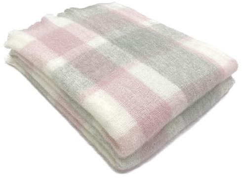 SOFT & SOFT AP MOHAIR Coperta Lana/Plaid per Letto Matrimoniale Scozzese Rosa