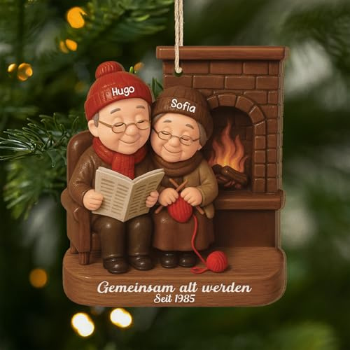 Geschenke Mall Personalisiertes Ornamente - Gemeinsam Alt Werden [3D-Druck-Effekt] - Weihnachtsanhänger für Paare, Deko Weihnachtsbaum, Personalisierter Christbaumschmuck (Modell #3)
