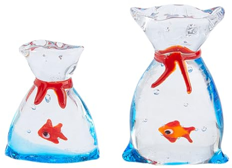 SUPERFINDINGS 2 Stück Miniatur Glas Goldfische 3.65/4.8cm Kleine Tierfigurinen Goldfische in Tüte Figurinen Aquarium Deko Verzierungen für DIY Anzeige Bastelarbeiten Ornamente Handgemachte Landschaft