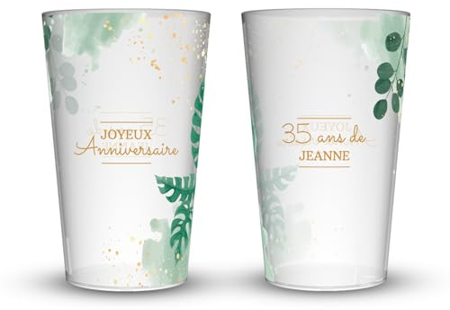 Wobz - Gobelet Personnalisé Anniversaire Monstera - Impression Quadrichromie digitale - Fabriqué En France - Prénom Et Âge Personnalisables - 25 cl - Pack de 10, 25, 50, 100, 250 et 500