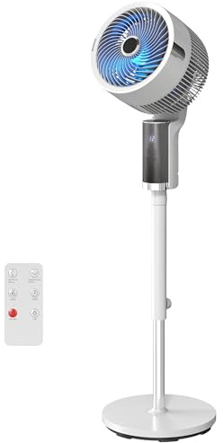 HOMCOM Ventilatore a pedale silenzioso 20 dB per camera da letto, telecomando, circolatore d'aria, oscillazione 90°, 8 velocità, timer 12H, luce LED, altezza regolabile, bianco